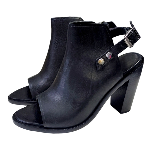 Rag & Bone Wyatt Black Leather Slingback Open Toe Bootie Heel Women Size 37 6.5 - Picture 3 of 10